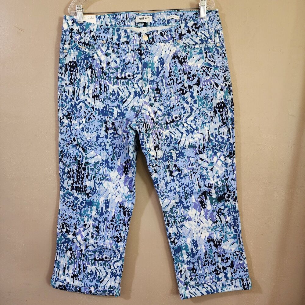 NEW Nine West Womens Chrystie Capri Jeans Size 14 Denim Blue Print Straight Cuff